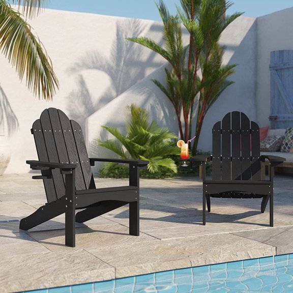Dycanpo Adirondack Chairs Set of 2 with Cup Holder, 300lbs Weather Resistant, Black