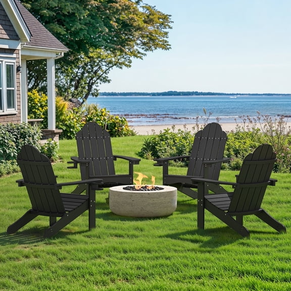 Dycanpo Adirondack Chairs Set of 4 with Cup Holder, 300lbs Weather Resistant, Black
