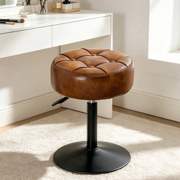 Dycanpo Adjustable Vanity Stool, 360°Swivel Vanity Chair Stool for Makeup Room,Yellowish Brown