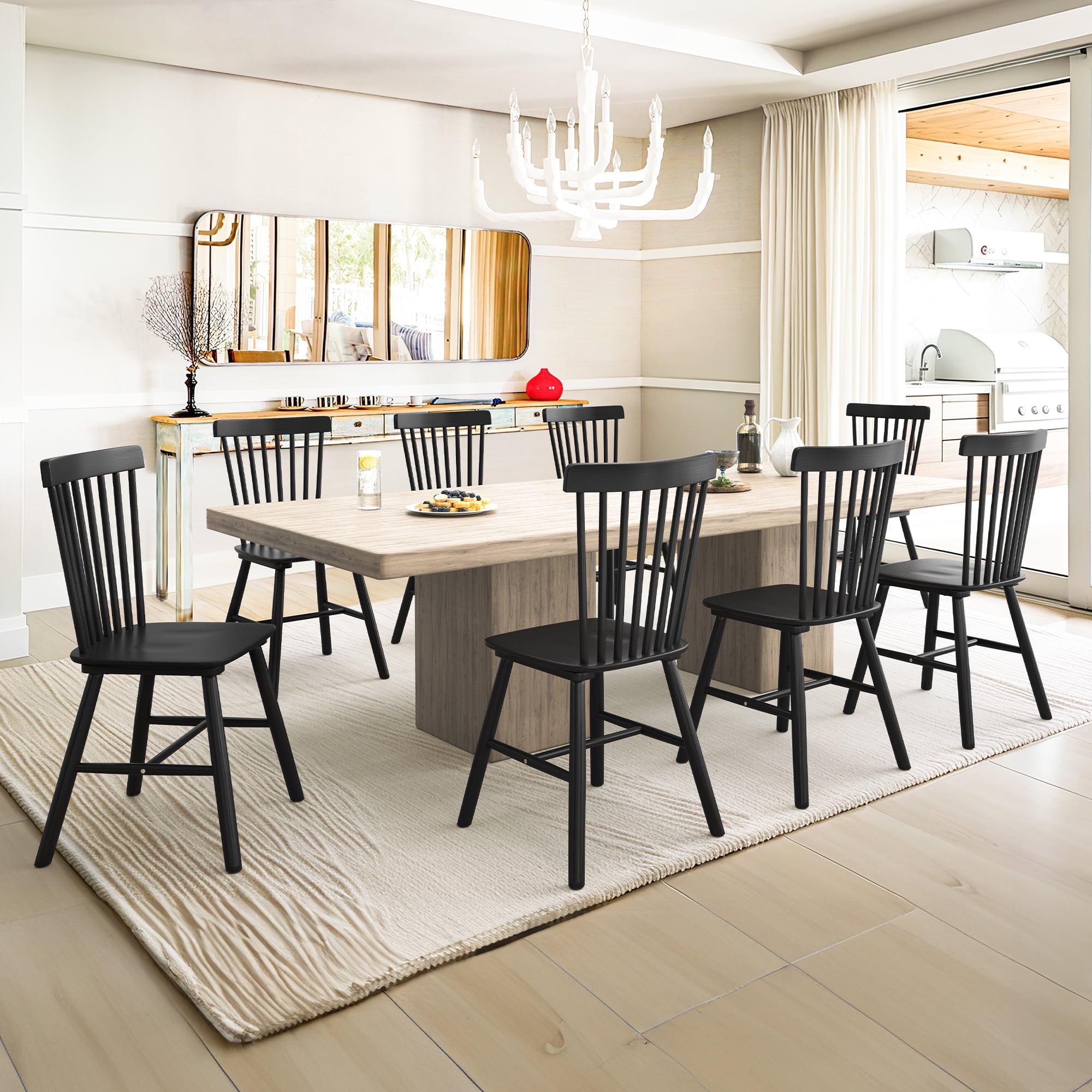 Dycanpo Black Dining Chairs Set of 8 Kitchen Dining Room Wooden Chairs with Mid Century Modern 18 Walmart