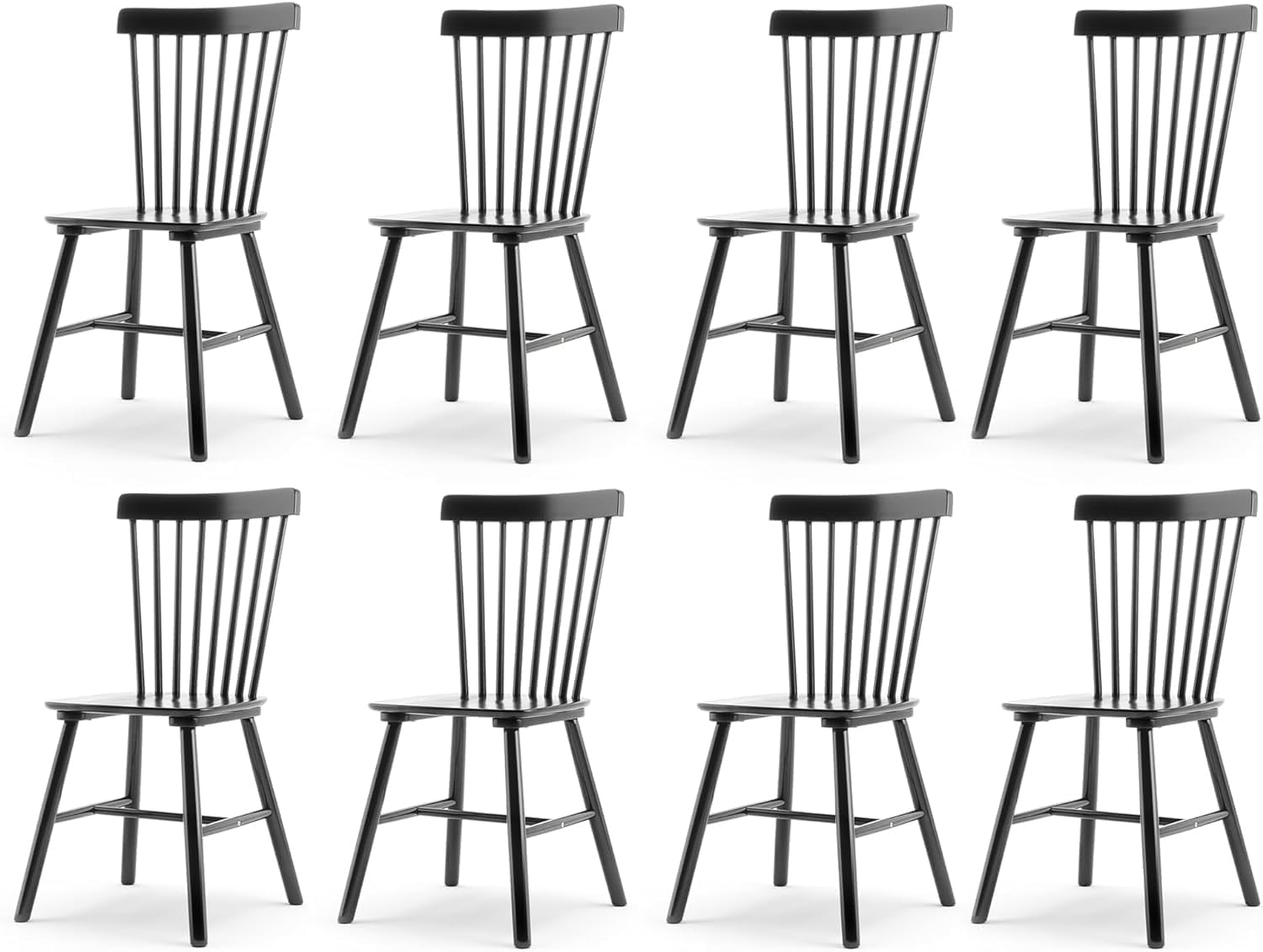 Dycanpo Windsor Dining Chairs Set of 8, Black, 18'' Tall, Spindle Back