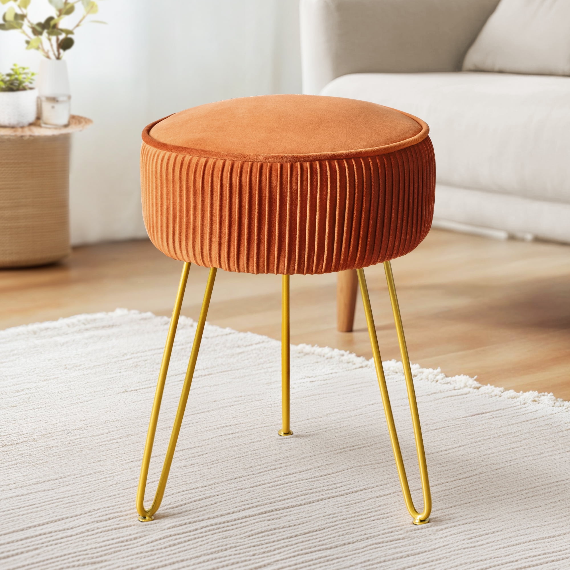 Dycanpo Brown Vanity Stool Vanity Chair with Velvet Upholstered, Metal Legs for Living Room, Adult - Walmart.com