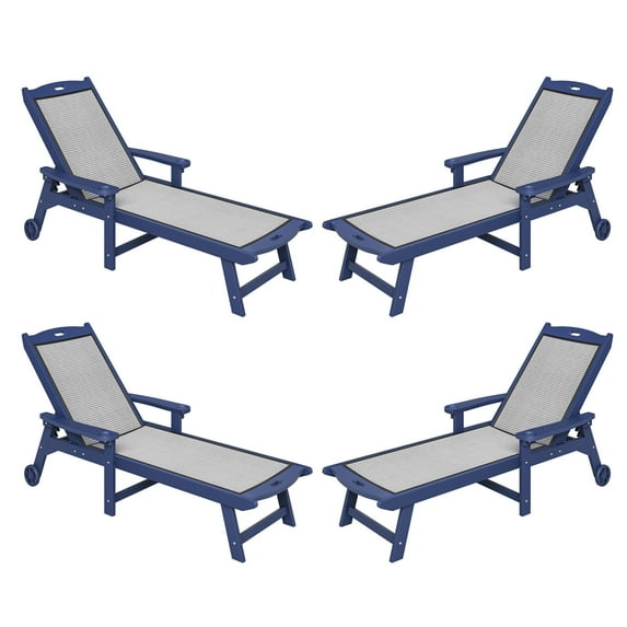 Dycanpo Chaise Lounge Chair Outdoor Set of 4 with Adjustable Backrest, Wheels for Backyard, Blue