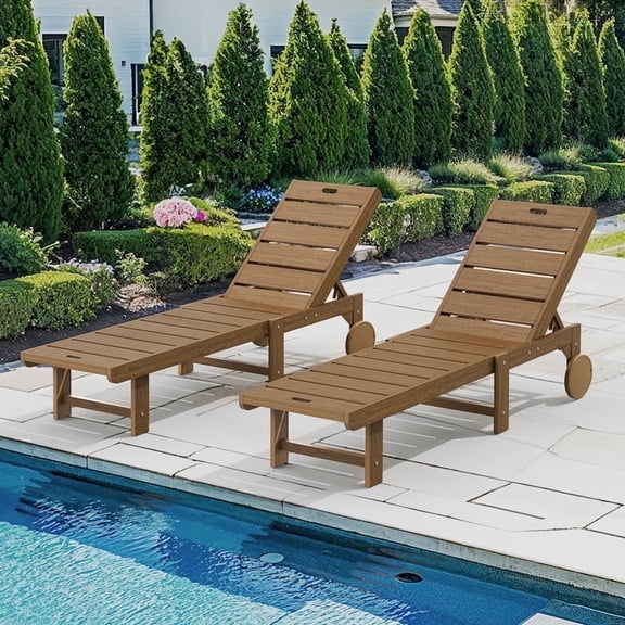 Dycanpo Chaise Lounge Chair Outdoor Set of 2, with Adjustable Backrest & Wheels, Brown