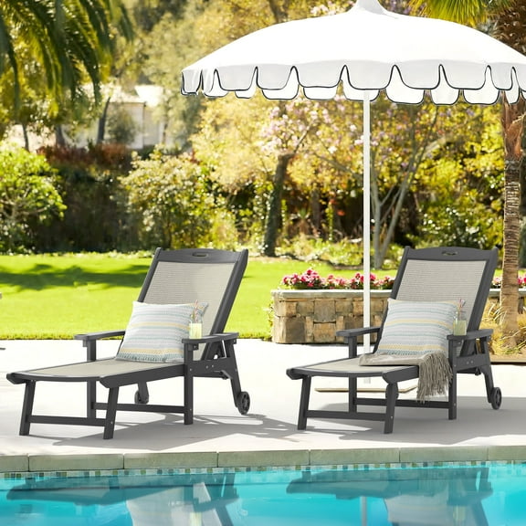 Dycanpo Chaise Lounge Chair Outdoor Set of 2 with Adjustable Backrest, Wheels for Backyard, Gray