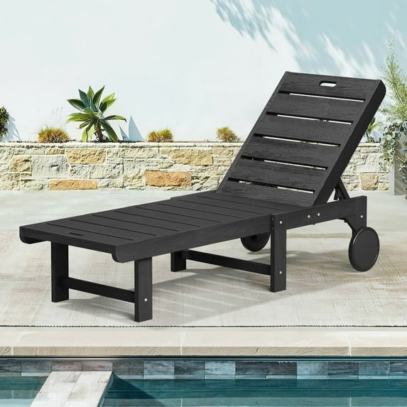 Dycanpo Chaise Lounge Chair Outdoor, with Adjustable Backrest & Wheels, Black