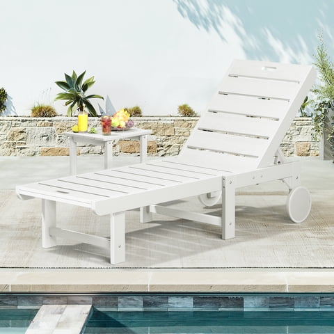 Dycanpo Chaise Lounge Chair Outdoor with Table, 2-Pcs Adjustable Backrest & Wheels, White