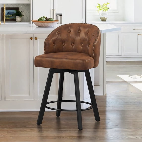 Dycanpo Counter Height Bar Stools, 26" Swivel Faux Leather with Backs, for Home Kitchen, Brown