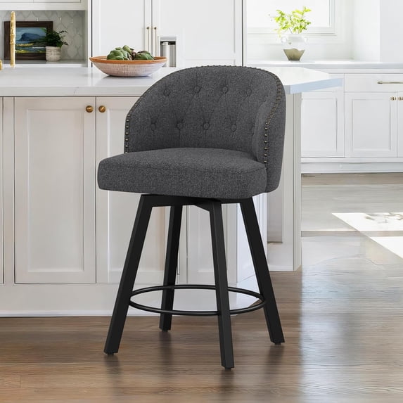 Dycanpo Counter Height Bar Stools, 26" Swivel with Backs, for Home Kitchen Island, Dark Grey