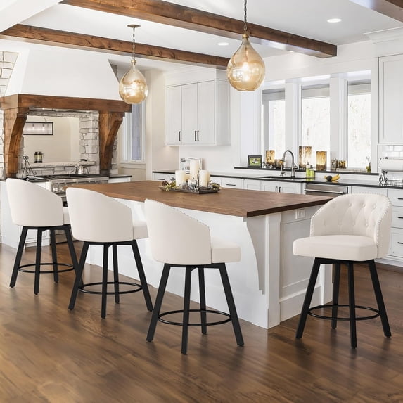 Dycanpo Counter Height Bar Stools Set of 4, 26" Tall Swivel with Back for Home Kitchen, Beige