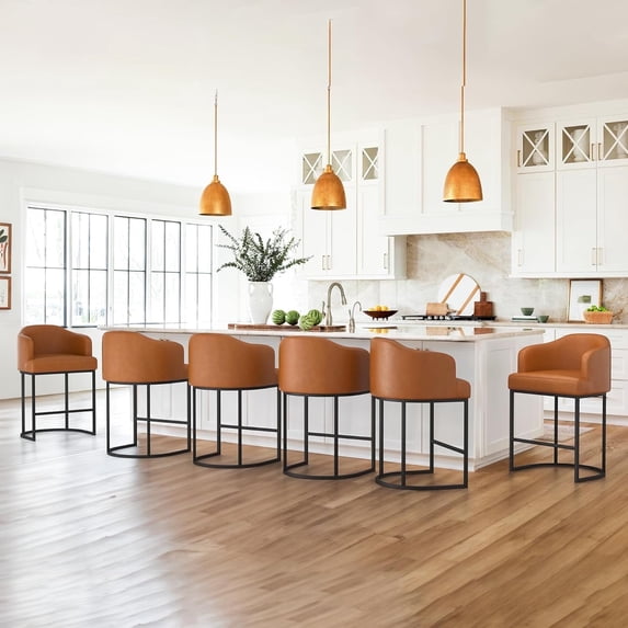 Dycanpo Counter Height Bar Stools with Back Sets of 6 Modern Counter Stools for Home Kitchen, Brown