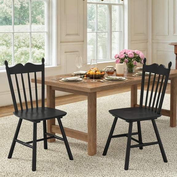 Dycanpo Dining Chairs Set of 2, Windsor Wooden Dining Chair with Thickened Backrest for Kitchen, Black