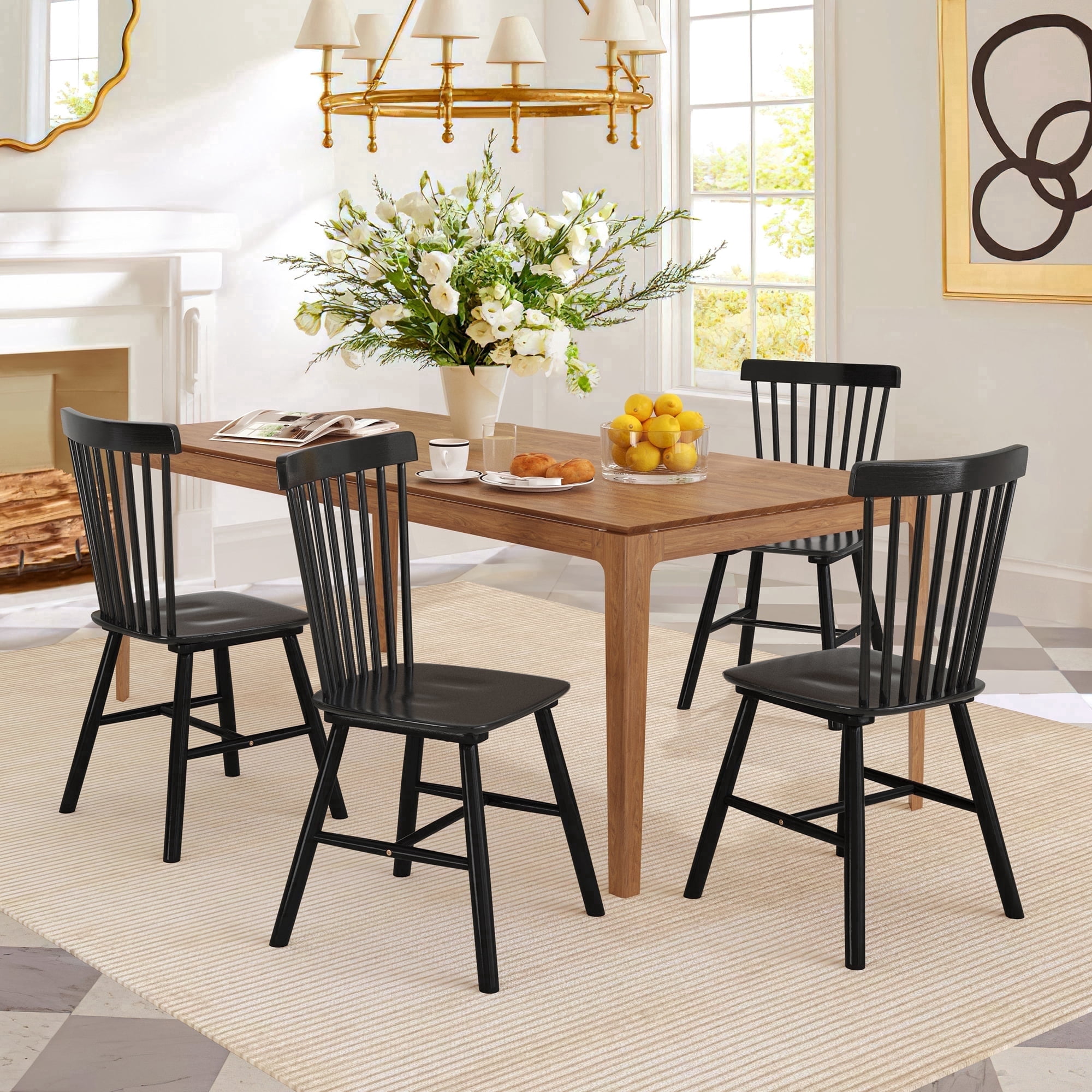 DYCANPO Dining Chairs Set of 4, Black Wooden Chairs, Spindle Back