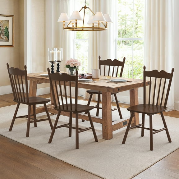 Dycanpo Dining Chairs Set of 4,Farmhouse Wooden Windsor Kitchen Chairs with Thicker Backrest for Kitchen,Black Walnut