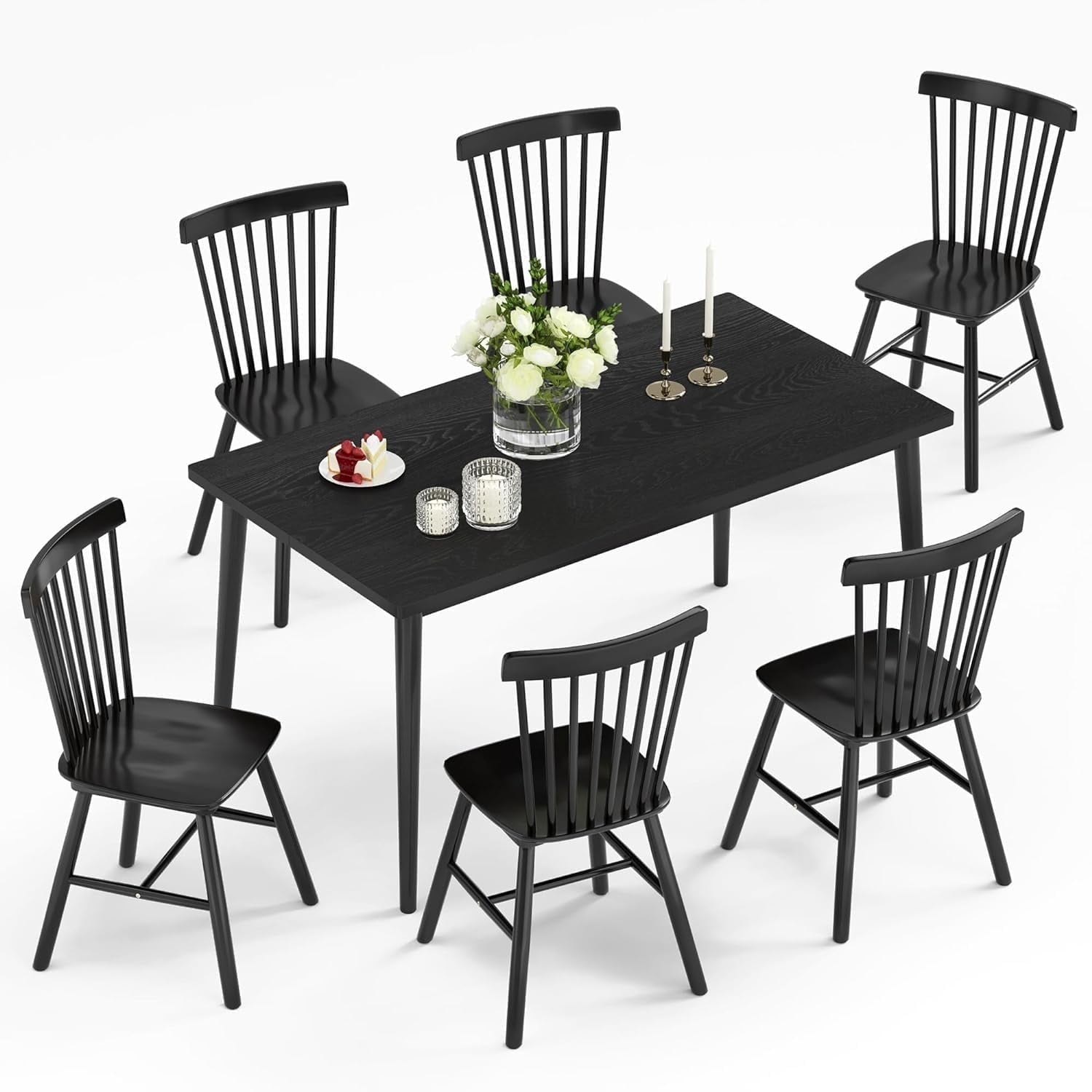 Dycanpo Dining Set, Dinning Room Table and 18'' Tall Chairs Set of 7 with Black, Wooden for Home