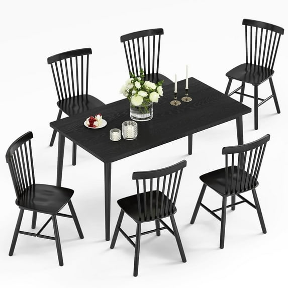 Dycanpo Dining Set, Dinning Room Table and 18'' Tall Chairs Set of 7 with Black, Wooden for Home
