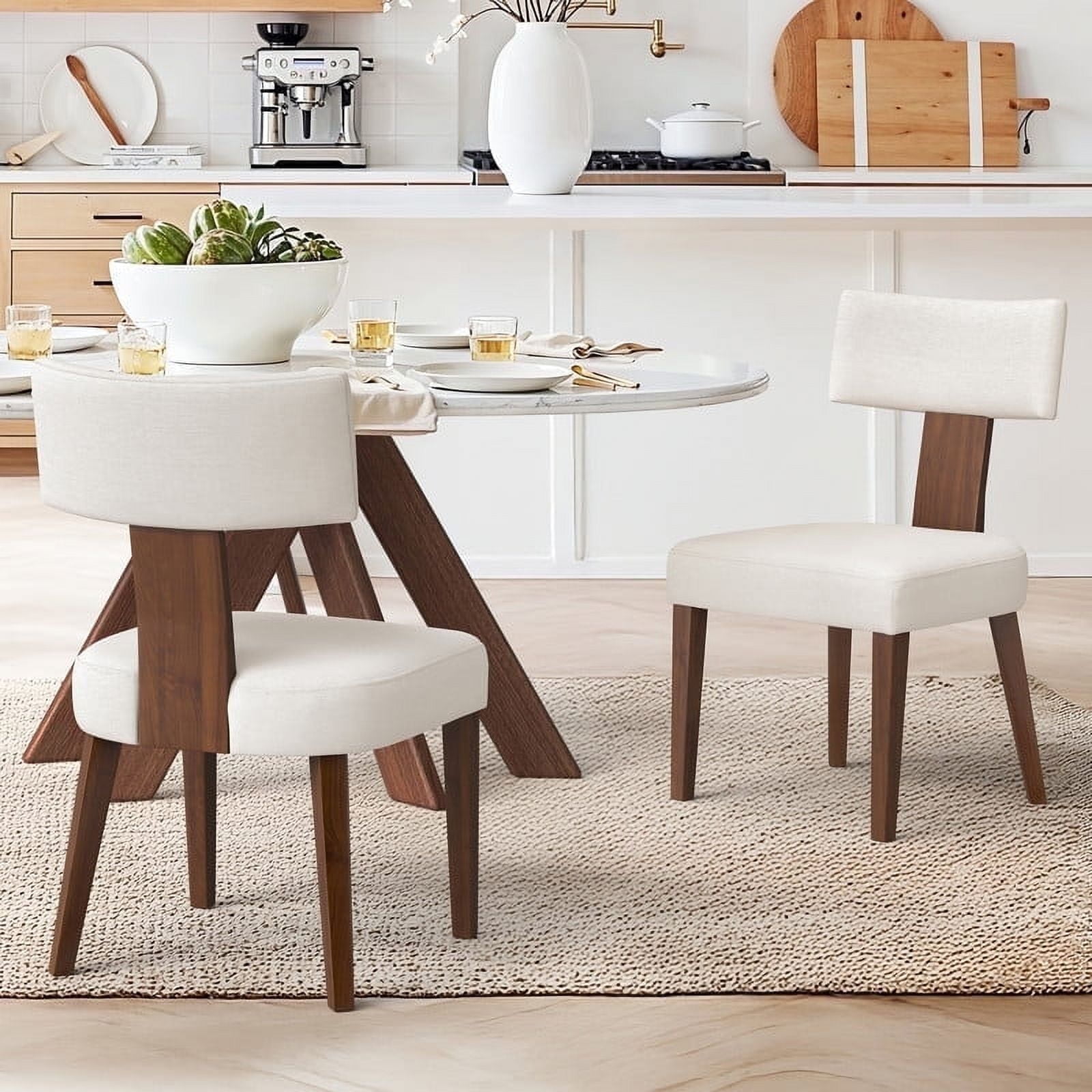 Dycanpo Dining Chairs Set of 2,Upholstered Mid Century Modern Round Dining Room Chairs for Living Room,Beige