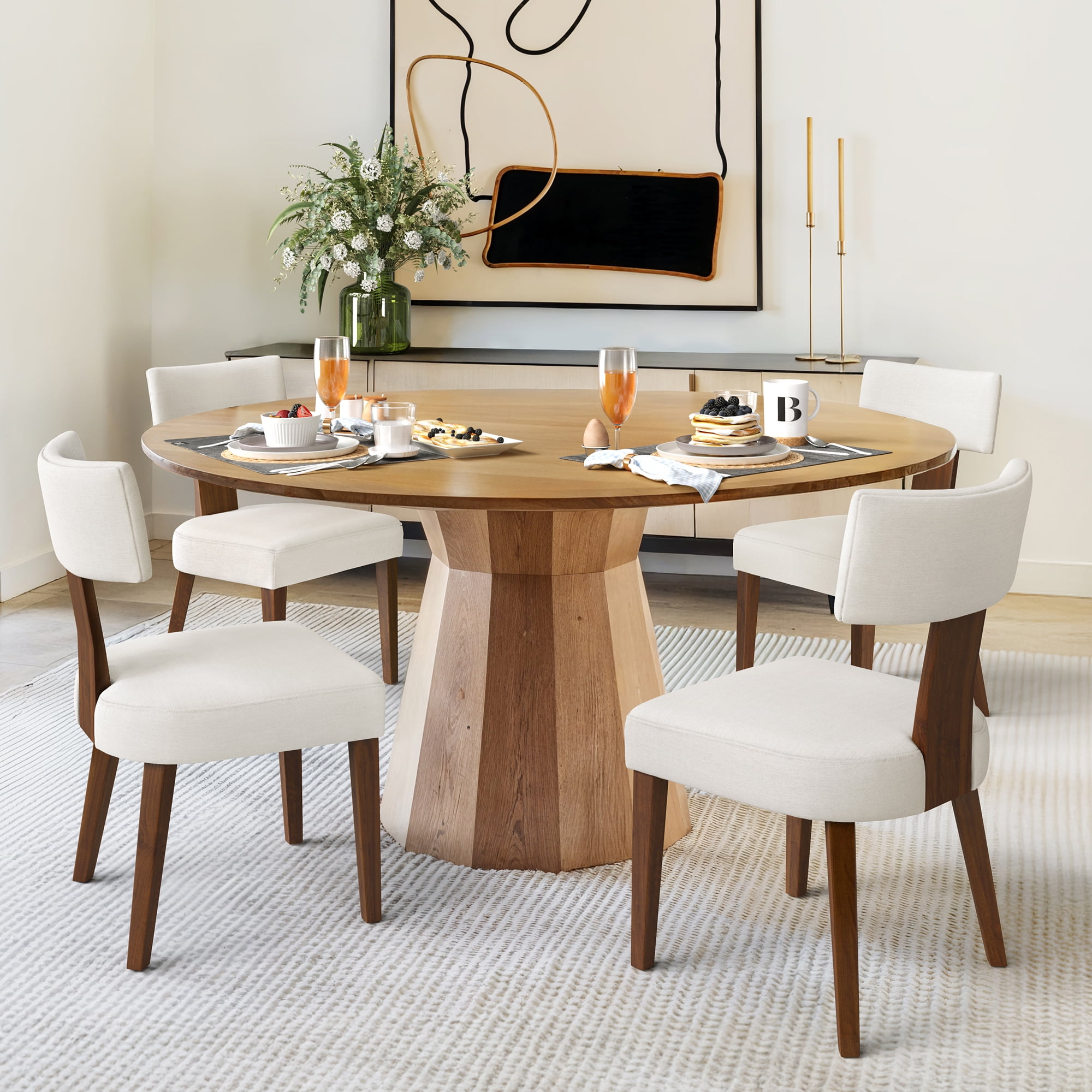 Dycanpo Dining Chairs Set of 4,Upholstered Mid Century Modern Round Dining Room Chairs for Living Room,Beige