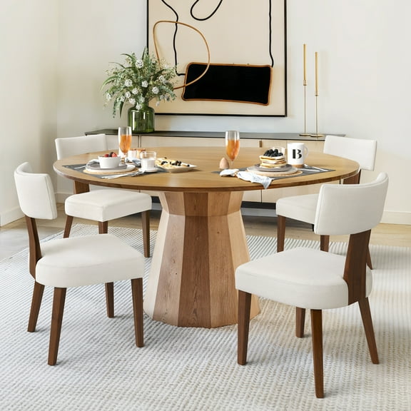 Dycanpo Dining Chairs Set of 4,Upholstered Mid Century Modern Round Dining Room Chairs for Living Room,Beige