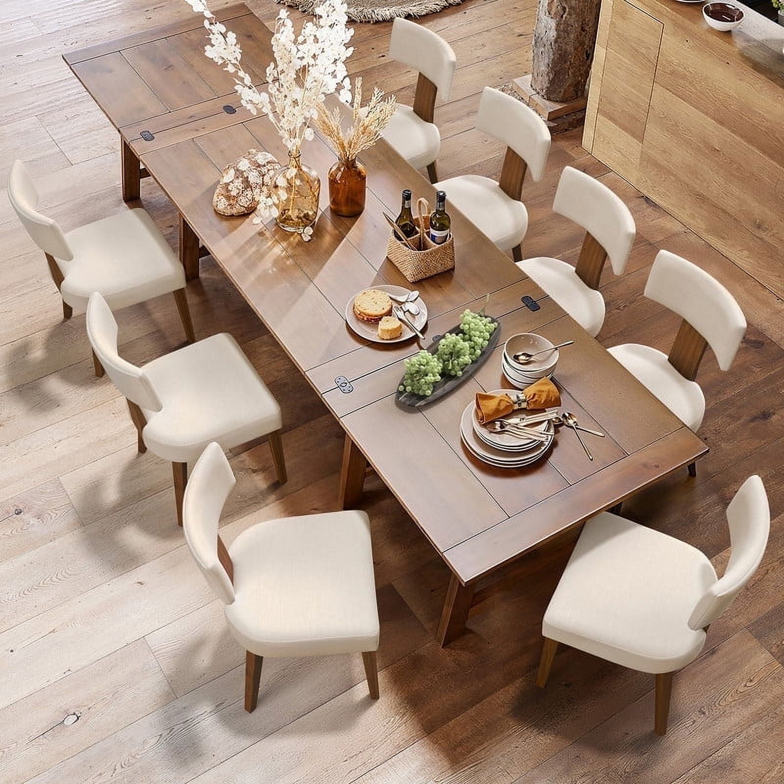 Dycanpo Dining Chairs Set of 8,Upholstered Mid Century Modern Round Dining Room Chairs for Living Room,Yellow-Linen