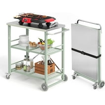 Dycanpo Foldable Outdoor Grill Cart, Movable 3 Tiers Grill Table,Stainless Steel, 33.8'',Green