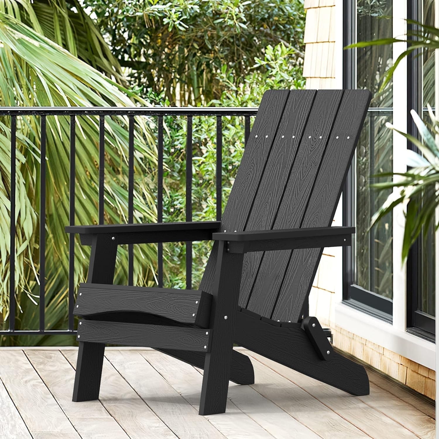 Dycanpo Folding Adirondack Chair, Hdps Poly Modern Outdoor Chair Weather Resistant,300lbs,Black