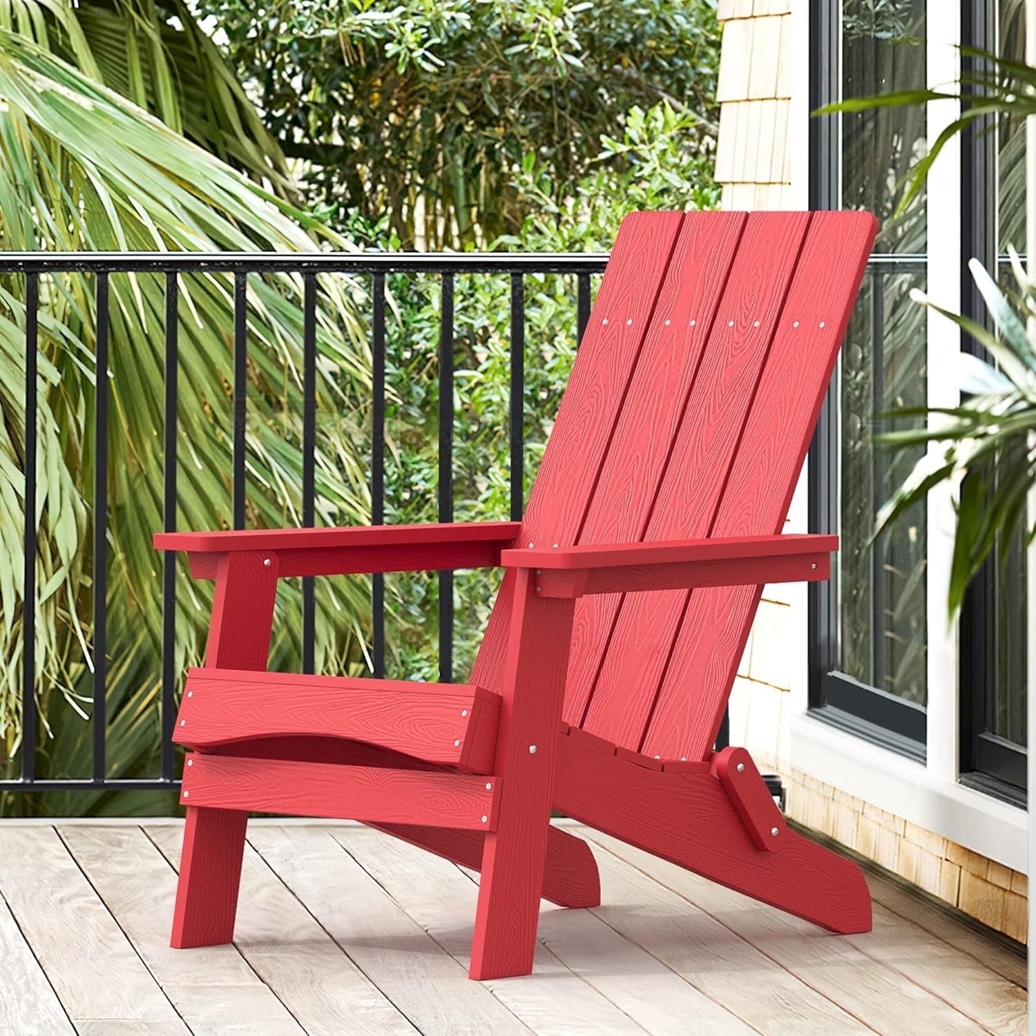 Dycanpo Folding Adirondack Chair, Hdps Poly Modern Outdoor Chair Weather Resistant,300lbs,Red