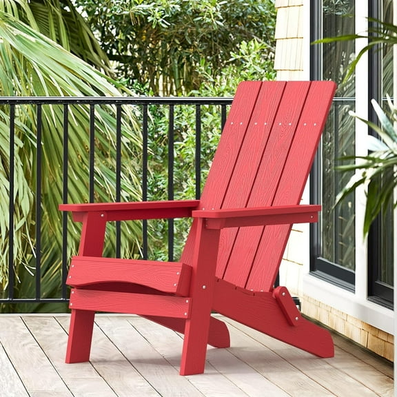 Dycanpo Folding Adirondack Chair, Hdps Poly Modern Outdoor Chair Weather Resistant,300lbs,Red