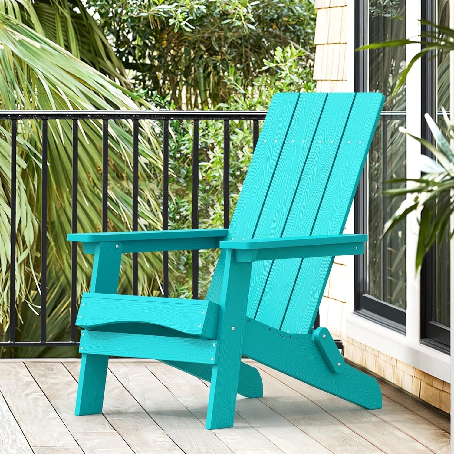 Dycanpo Folding Adirondack Chair, Hdps Poly Modern Outdoor Chair Weather Resistant, Aruba Blue