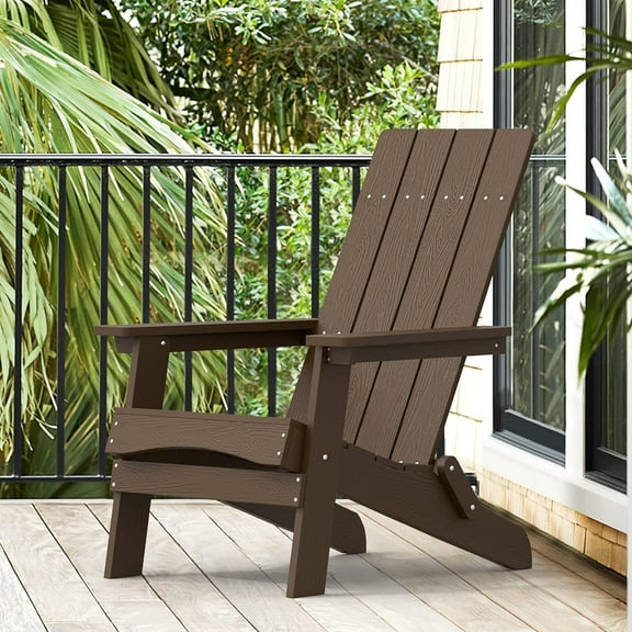 Dycanpo Folding Adirondack Chair, Hdps Poly Modern Outdoor Chair Weather Resistant, Dark Brown