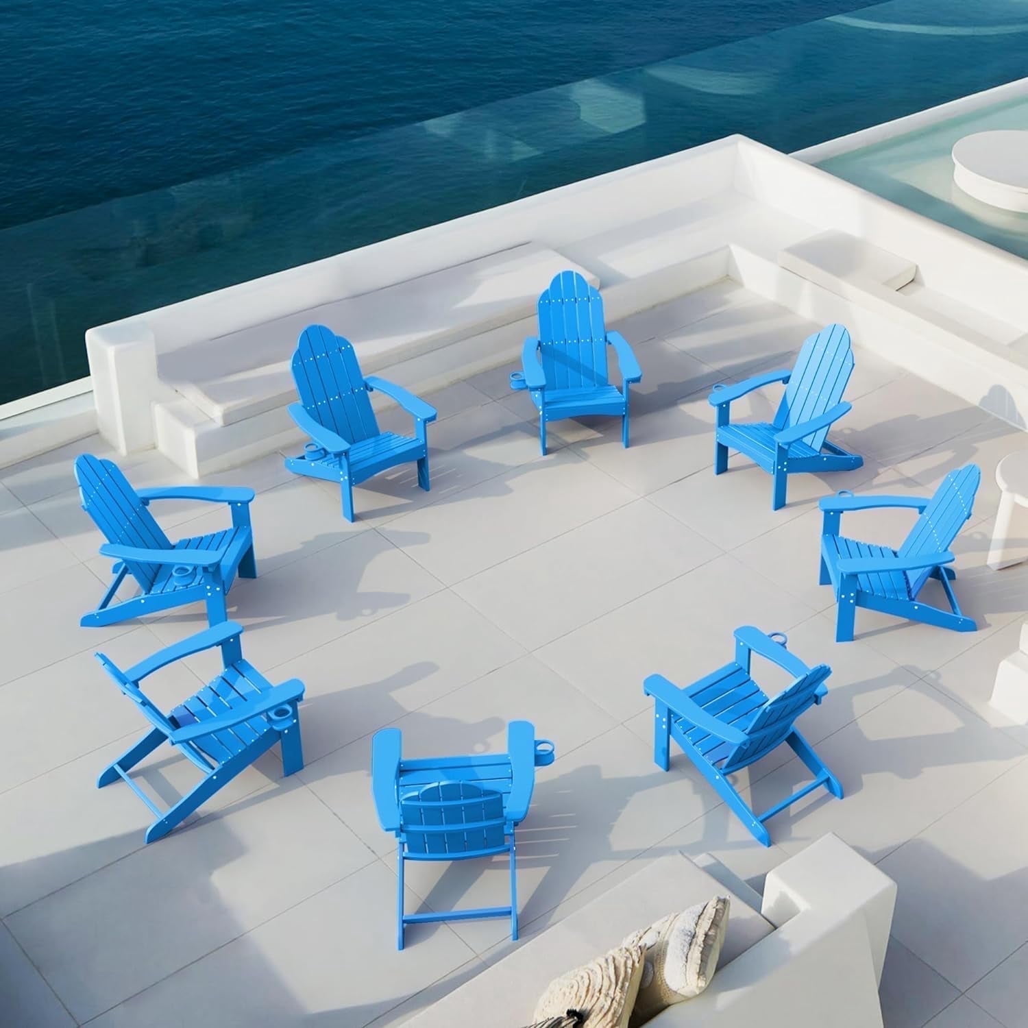 Dycanpo Adirondack Chair Set of 8, with Cup Holder, 300lbs Weather Resistant, Blue