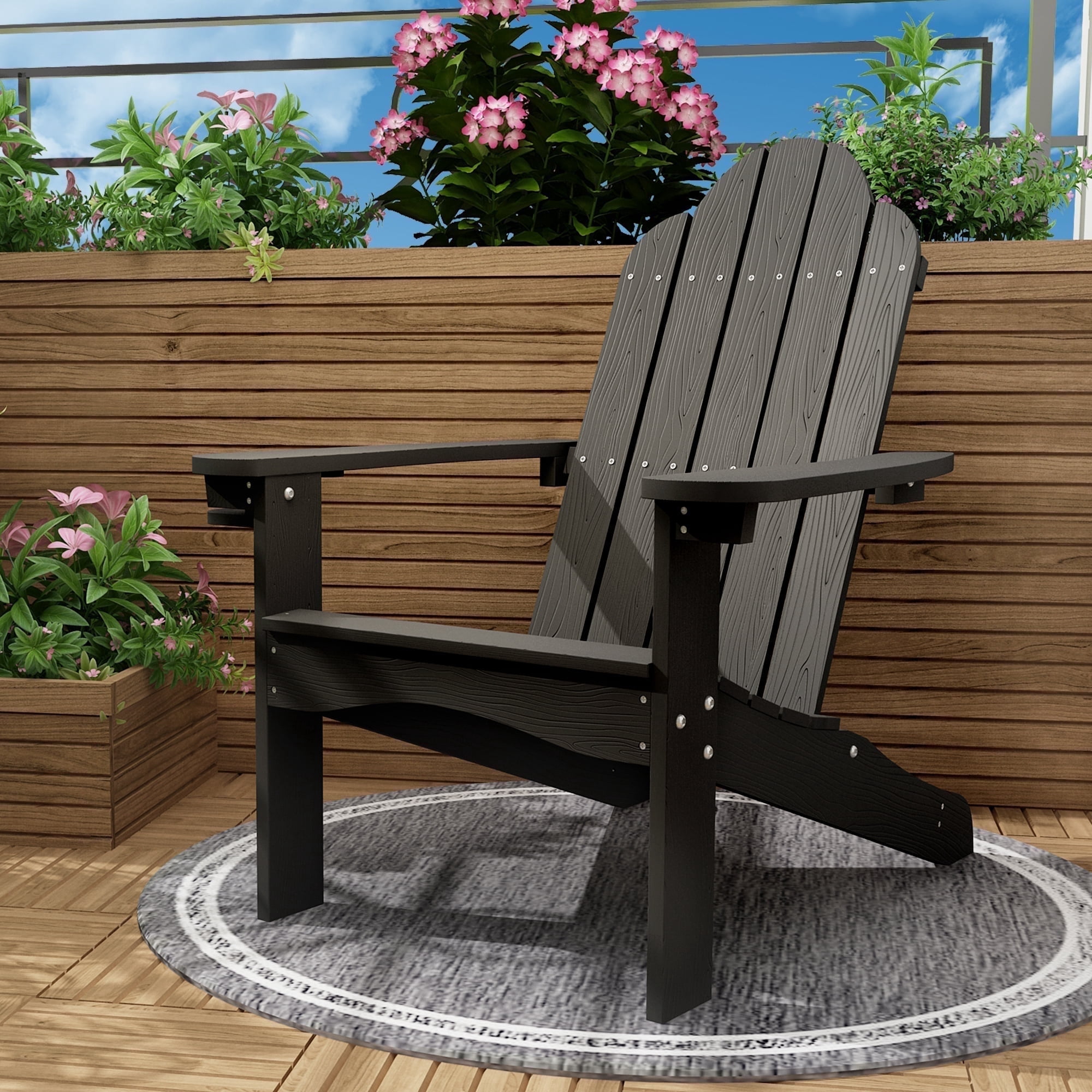 Dycanpo Adirondack Chair with Cup Holder, 300lbs Weather Resistant, Black