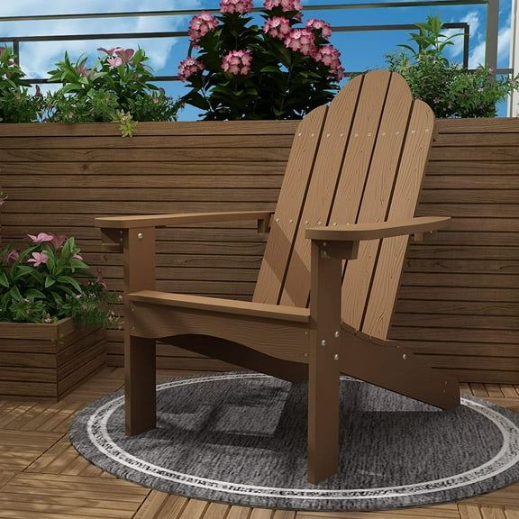 Dycanpo Adirondack Chair with Cup Holder, 300lbs Weather Resistant,Brown