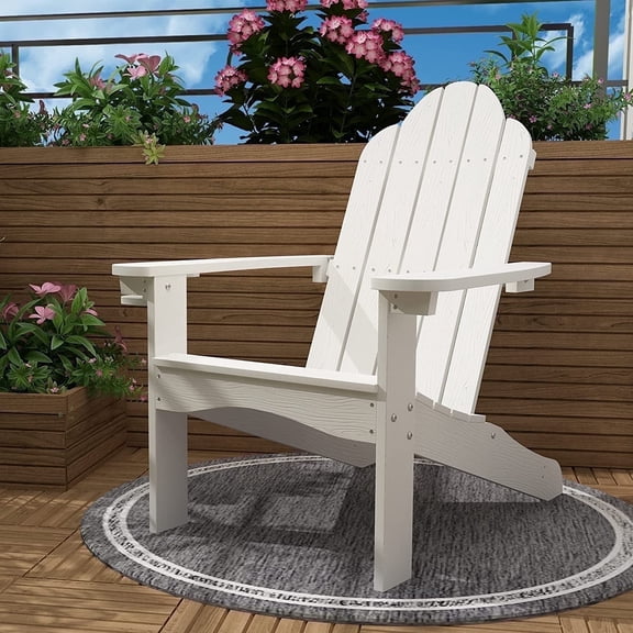 Dycanpo Adirondack Chair with Cup Holder, 300lbs Weather Resistant, White
