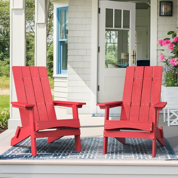 Dycanpo Folding Adirondack Chairs Set of 2, Hdps Poly Modern Outdoor Chair Weather Resistant, Red
