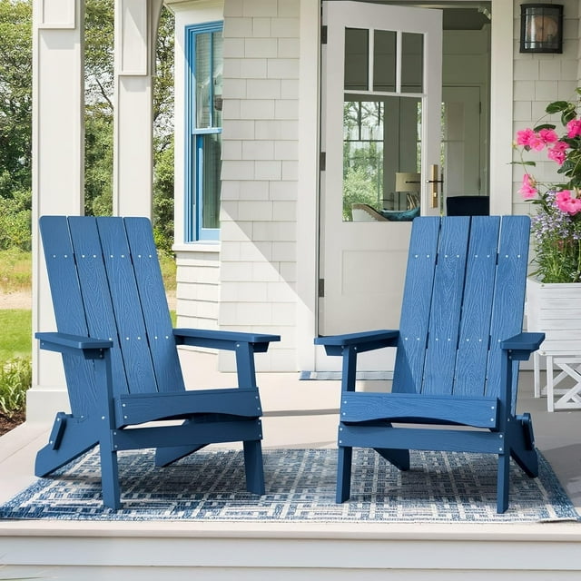 Dycanpo Folding Adirondack Chairs Set of 2, Hdps Poly Outdoor Chair Weather Resistant, Navy Blue