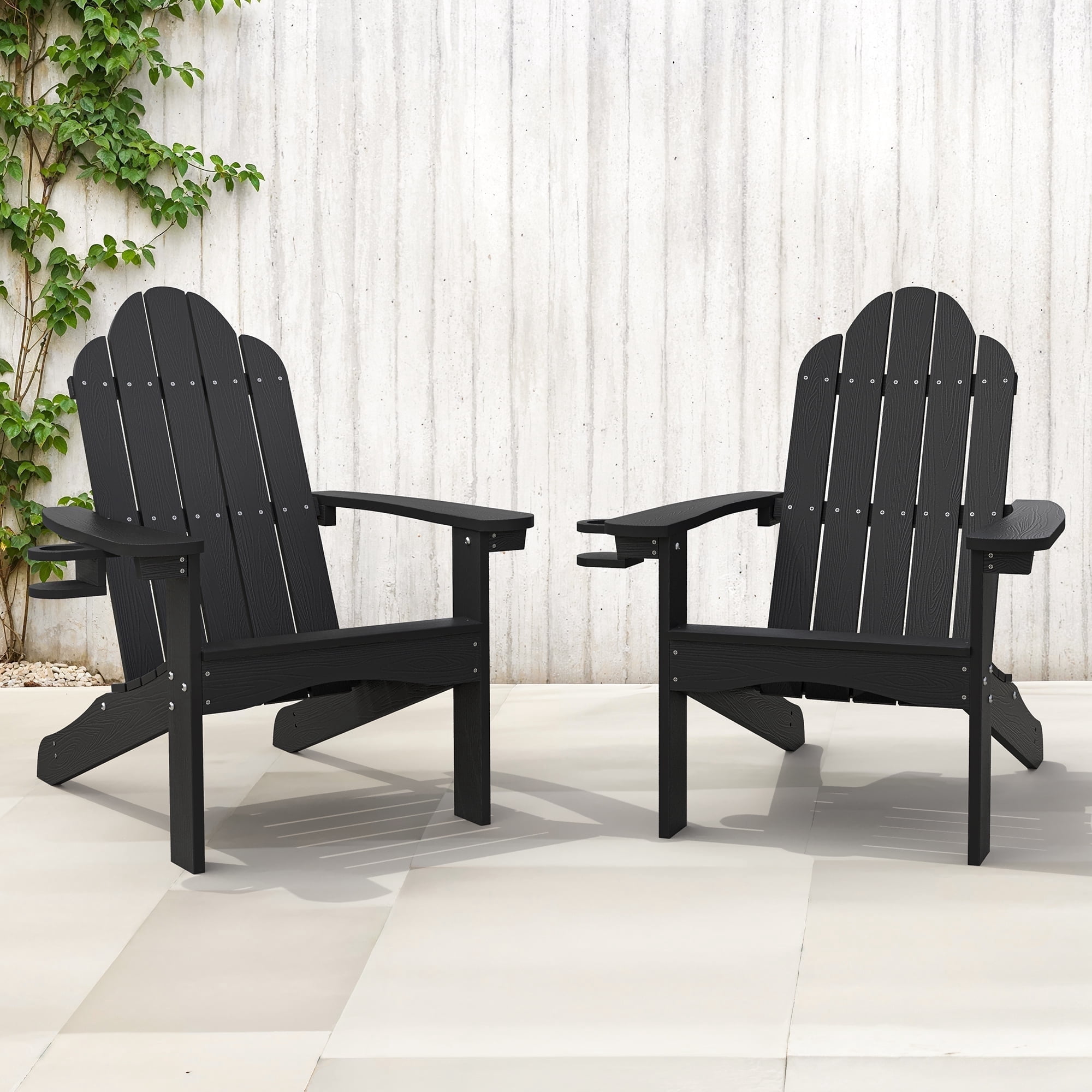 Dycanpo Adirondack Chairs Set of 2 with Cup Holder, 300lbs Weather Resistant, Black