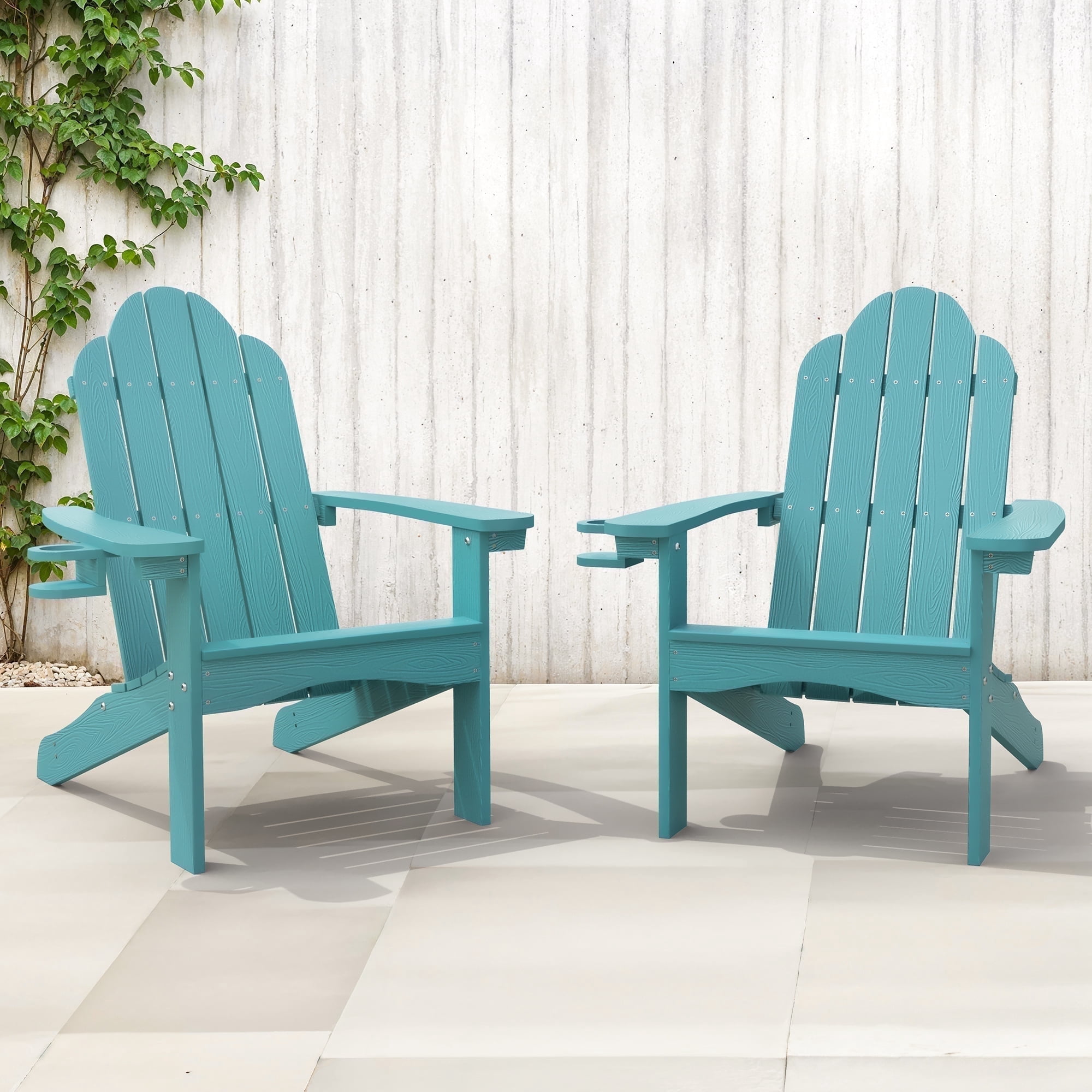 Dycanpo Adirondack Chairs Set of 2 with Cup Holder, 300lbs Weather Resistant, Blue Turquoise