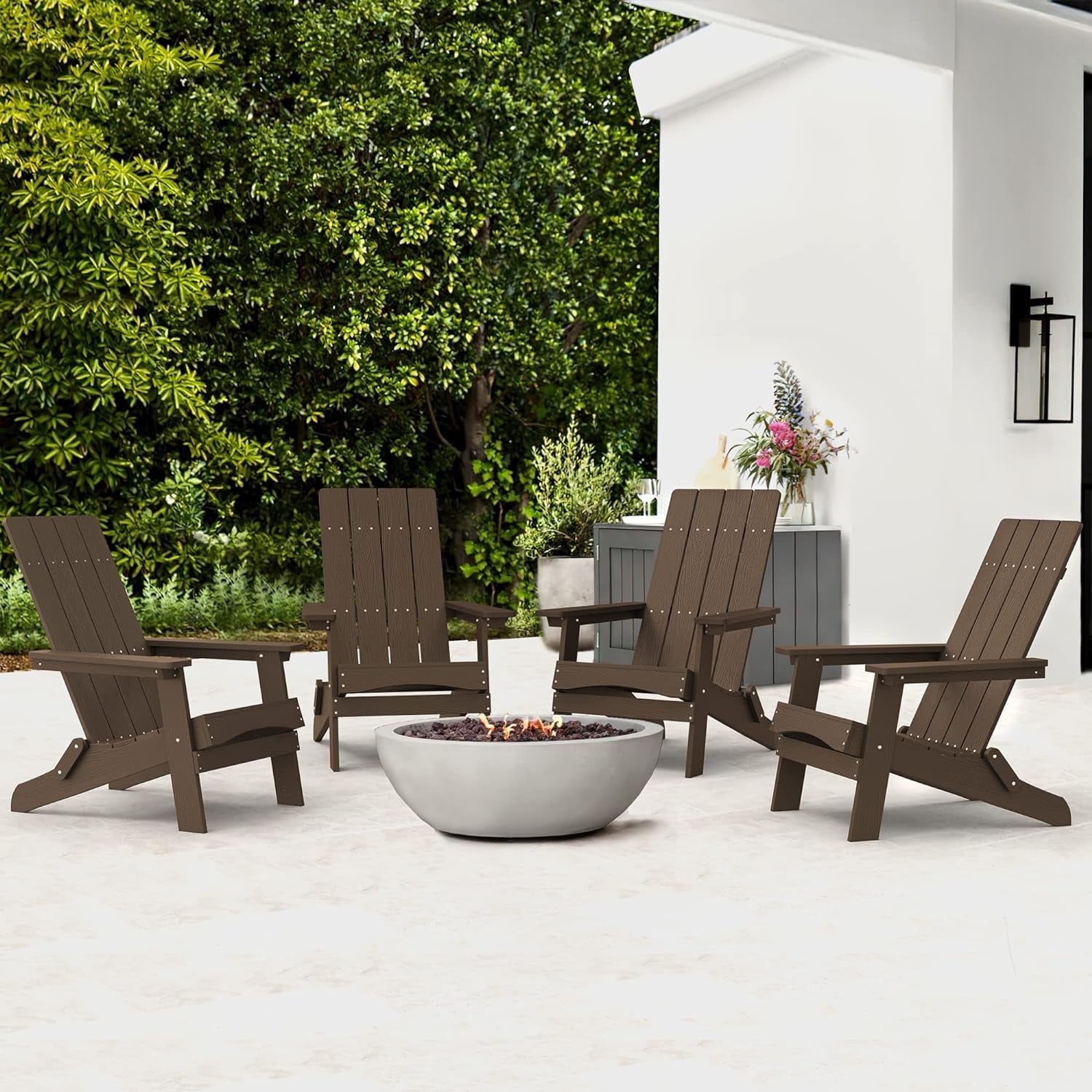 Dycanpo Folding Adirondack Chairs Set of 4, Hdps Poly Outdoor Chair Weather Resistant, Dark Brown