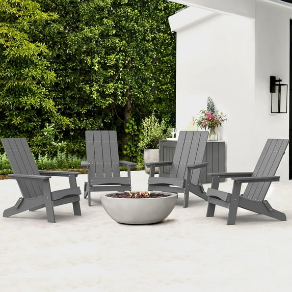 Dycanpo Folding Adirondack Chairs Set of 4, Hdps Poly Outdoor Chair Weather Resistant, Dark Gray