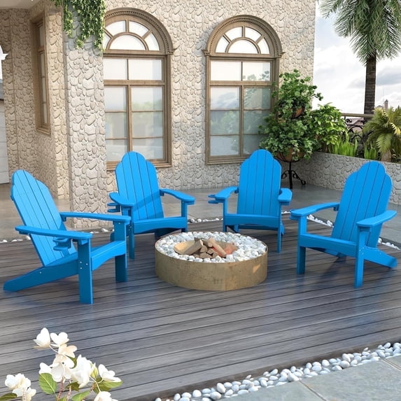 Dycanpo Adirondack Chairs Set of 4 with Cup Holder, 300lbs Weather Resistant, Blue