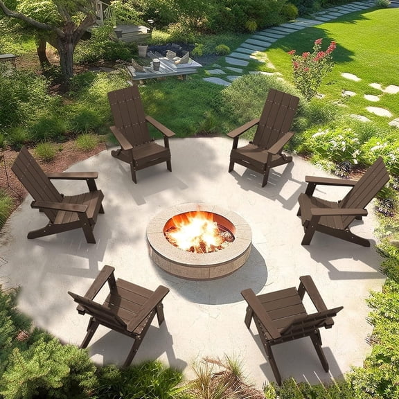 Dycanpo Folding Adirondack Chairs Set of 6, Hdps Poly Outdoor Chair Weather Resistant, Dark Brown