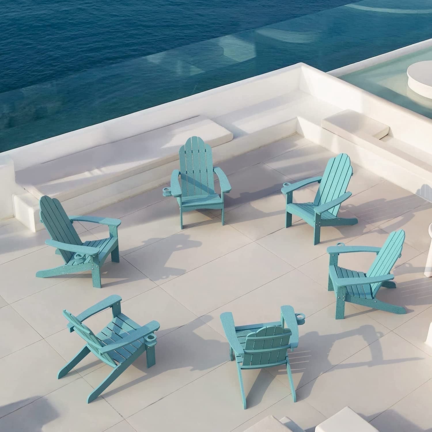 Dycanpo Adirondack Chairs Set of 6 with Cup Holder, 300lbs Weather Resistant, Blue Turquoise