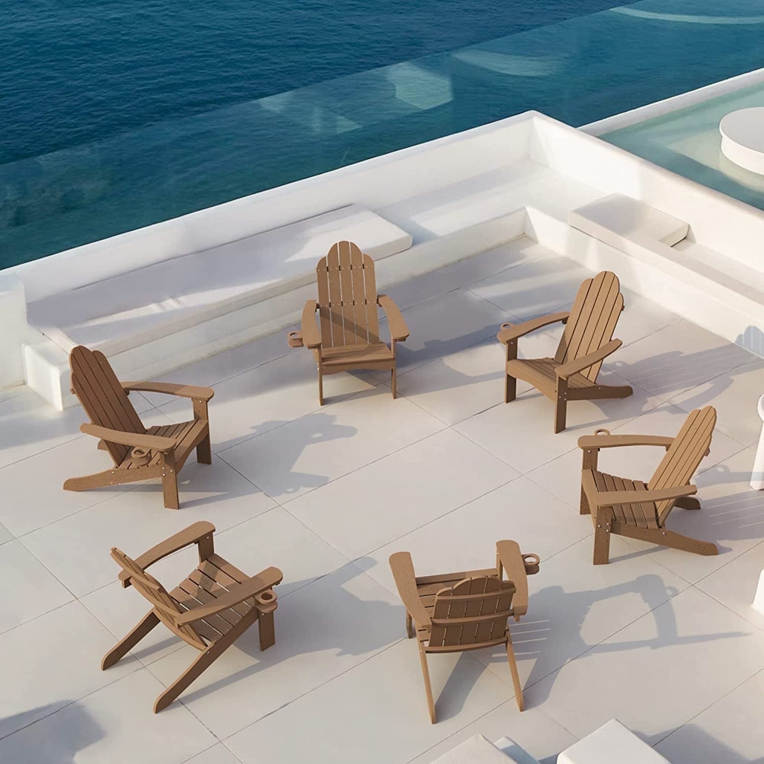 Dycanpo Adirondack Chairs Set of 6 with Cup Holder, 300lbs Weather Resistant, Brown