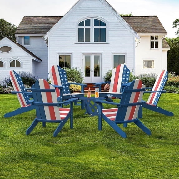 Dycanpo Adirondack Chairs Set of 6 with Cup Holder, 300lbs Weather Resistant, Flag Blue