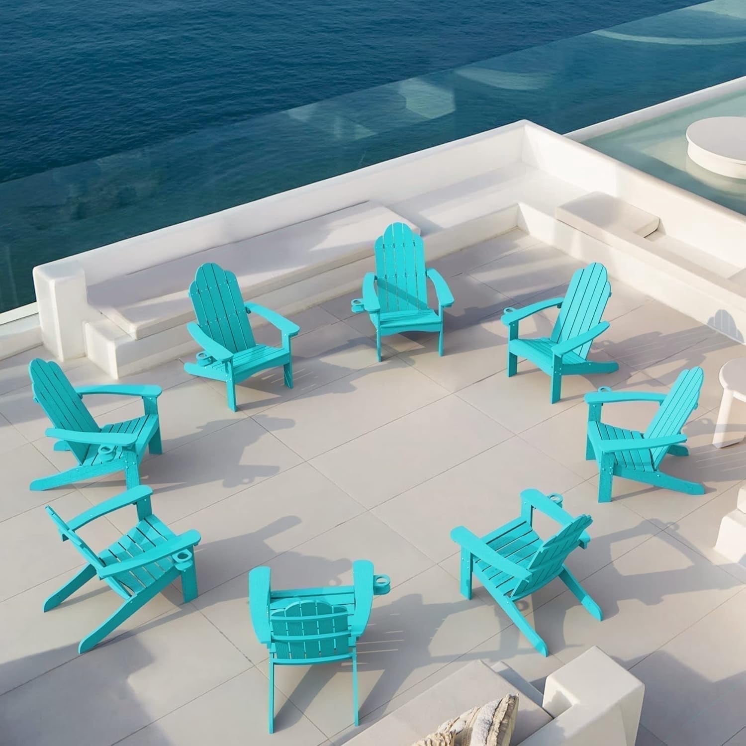 Dycanpo Adirondack Chairs Set of 8 with Cup Holder, 300lbs Weather Resistant, Aruba Blue