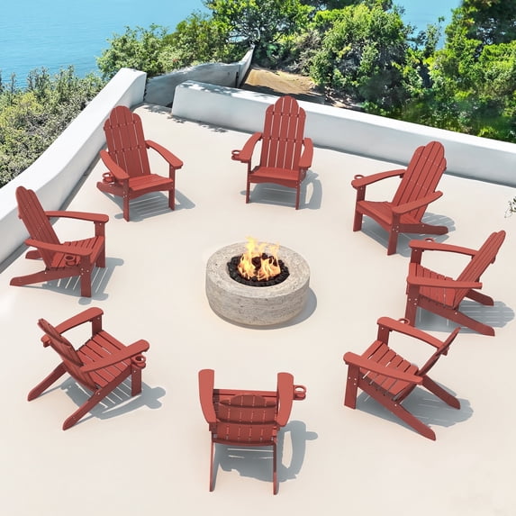 Dycanpo Adirondack Chairs Set of 8 with Cup Holder, 300lbs Weather Resistant, Red