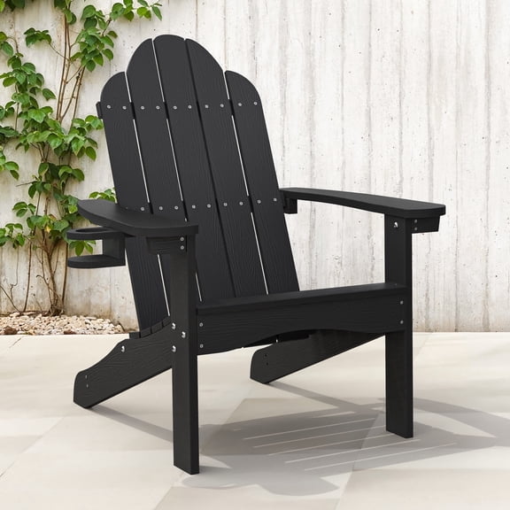 Dycanpo Adirondack Chairs with Cup Holder, 300lbs Weather Resistant, Black