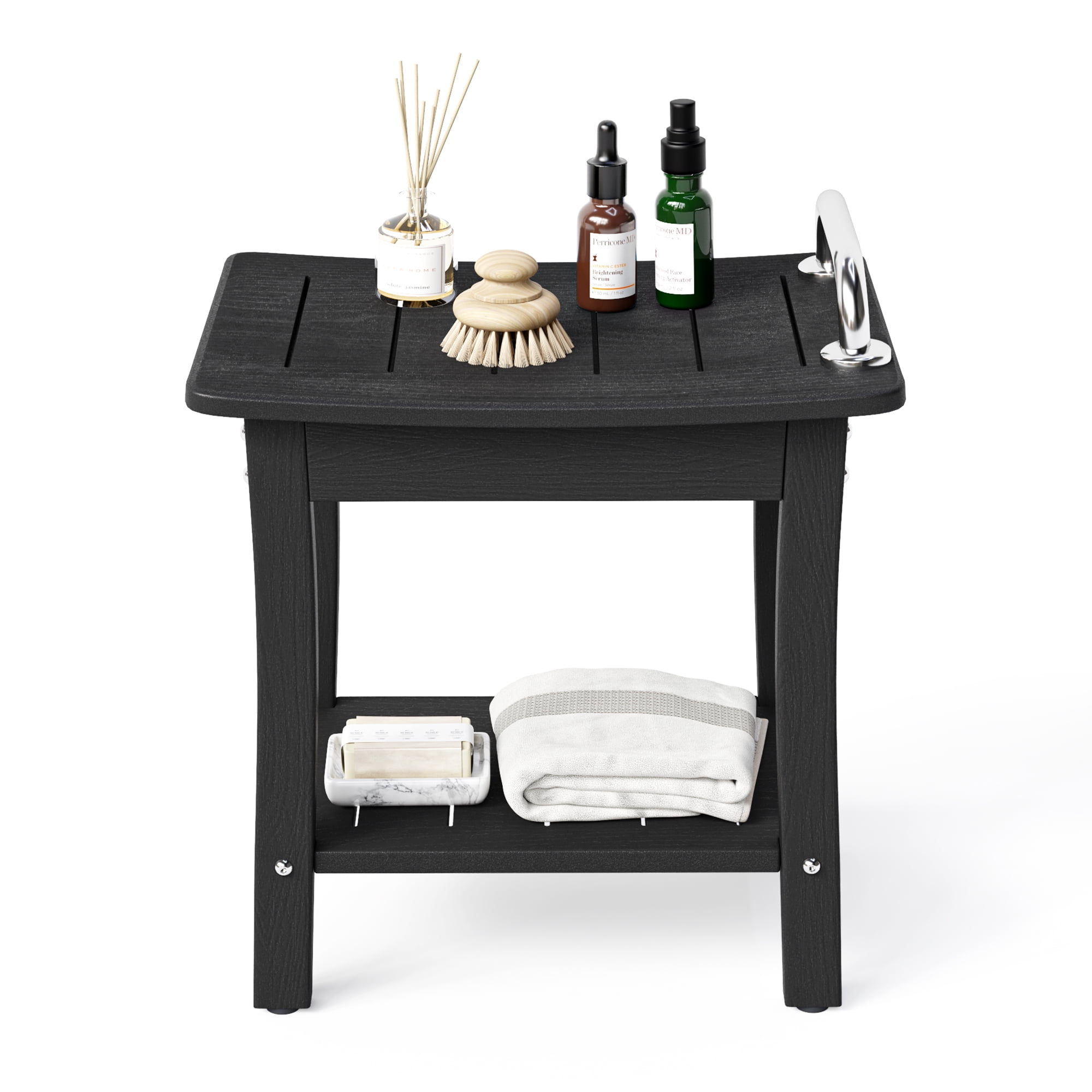 Dycanpo HDPE Shower Bench Stool,Shower Stools with Storage Shelf for Bathroom,Black