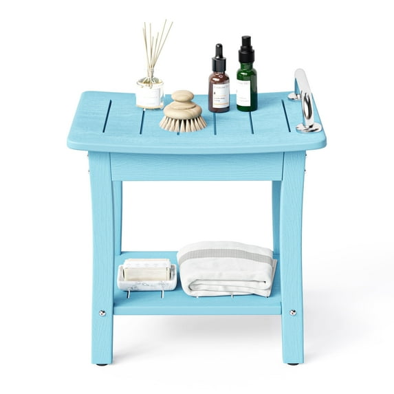 Dycanpo HDPE Shower Bench Stool,Shower Stools with Storage Shelf for Bathroom,Light Blue